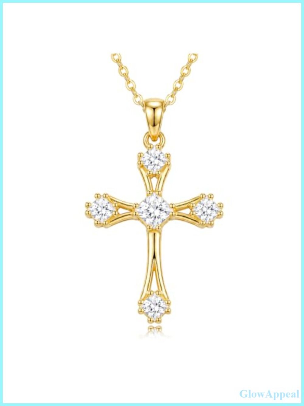 14K Gold Cross Necklace Cubic Zirconia Pendant 18 in Women